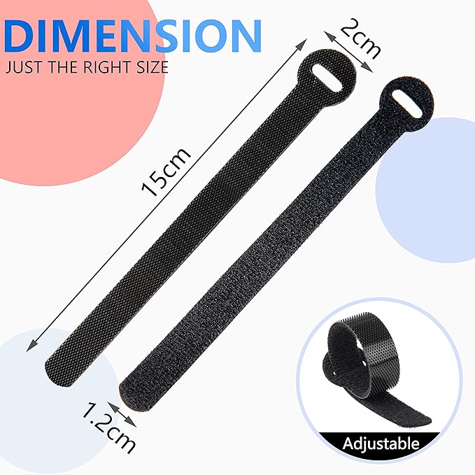 60x Cable Management Ties, Cord Wraps Black 6 Inches, Reusable Tidy Wire Ties - Image 2
