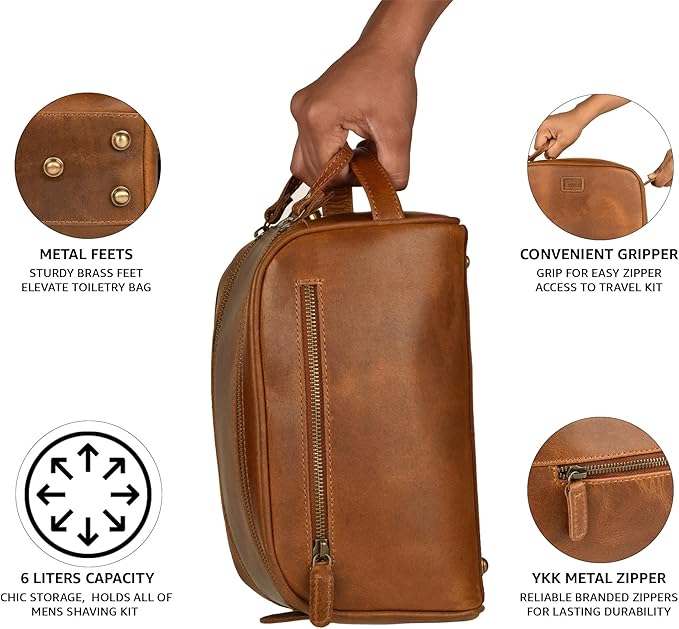 LEATHER VILLAGE Premium Leather Toiletry Travel Pouch - Image 5