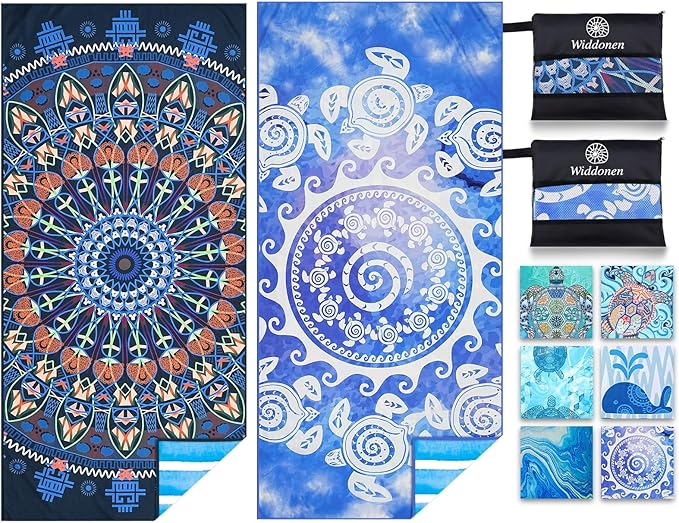 2 Pack Microfiber Lightweight Beach Towel Sand Free Quick Dry Absorbent Thin by WIDDONEN