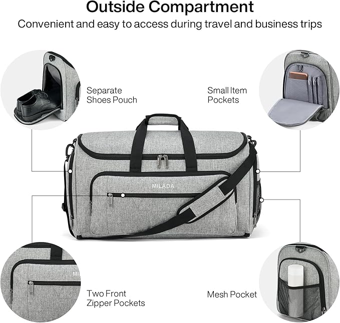 MILADA Convertible 2-in-1 Garment Duffel Weekender Bag Carry On Garment Bags - Image 4