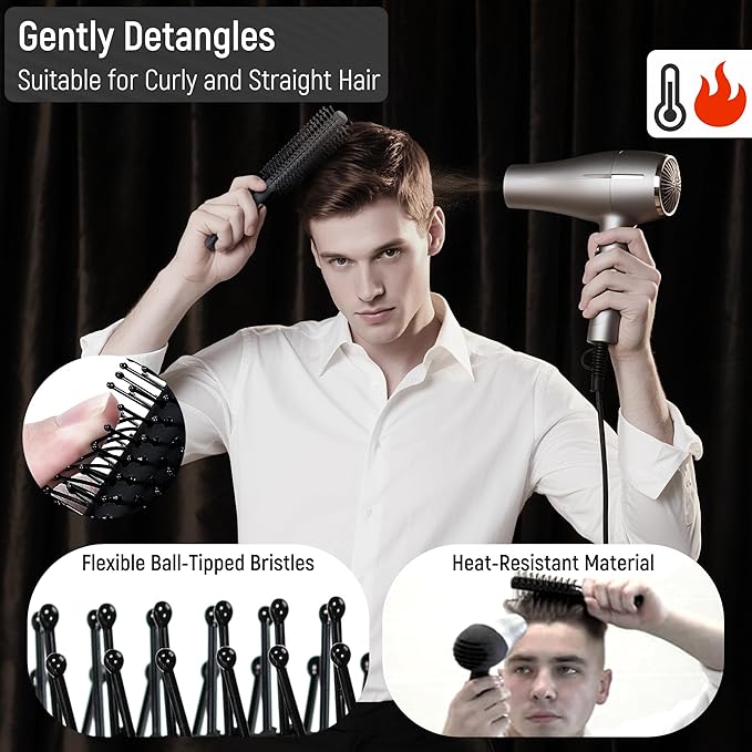 SalonSilk Hair Brush for Men, 5PCS Men Hair Brush & Styling Comb Set, Professional Barber Tools for All Hair Types, Perfect for Styling, Grooming, and Detangling