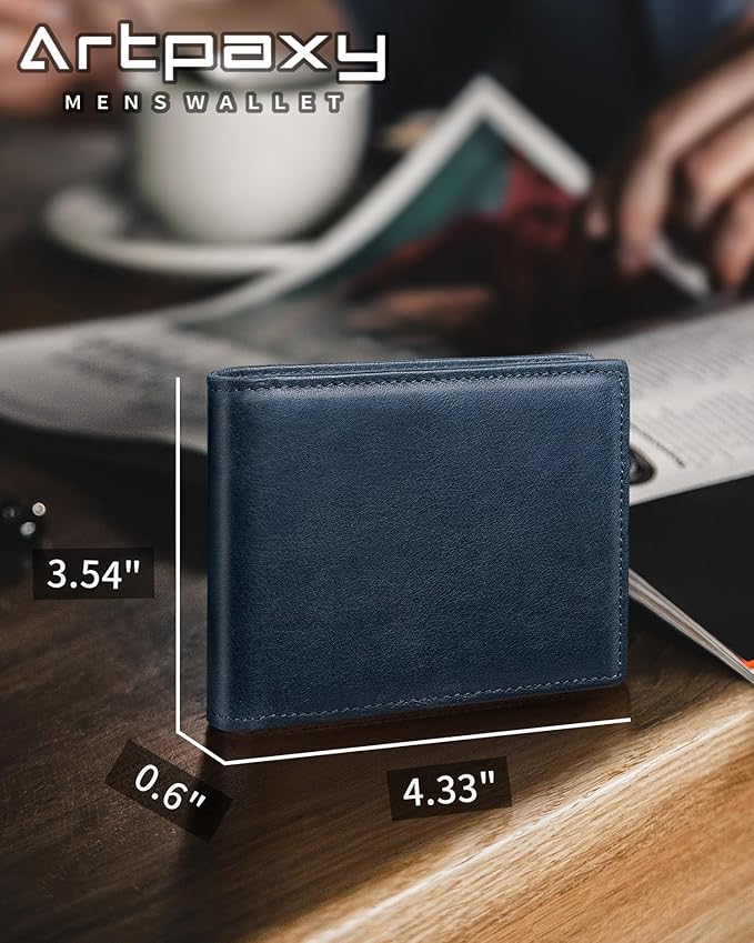 Mens Wallet Bifold Genuine Leather RFID Blocking Wallet - Image 7