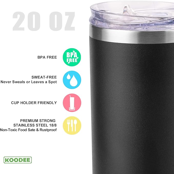koodee 20 oz Stainless Steel Skinny Tumbler Double Wall Insulated Slim Water - Image 3