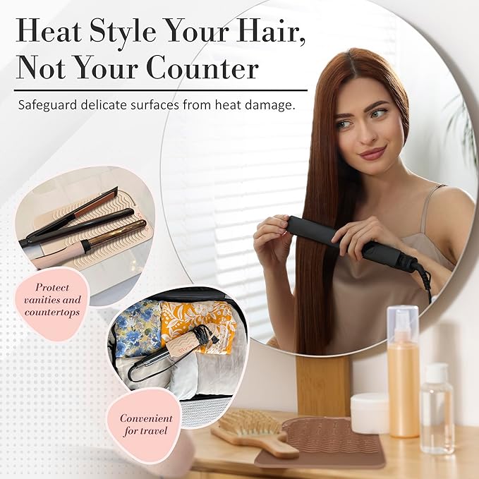 Vanity Accessories - Heat Resistant Mat – Silicone Flat Iron & Curling Iron Holder, Non-Slip Vanity Mat & Hot Tool Mat for Home, Salon, or Travel Use
