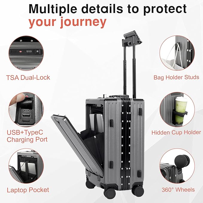 Carry On Luggage 22x14x9 Airline Approved Aluminum Frame, 20 Inch Hard Shell - Image 4