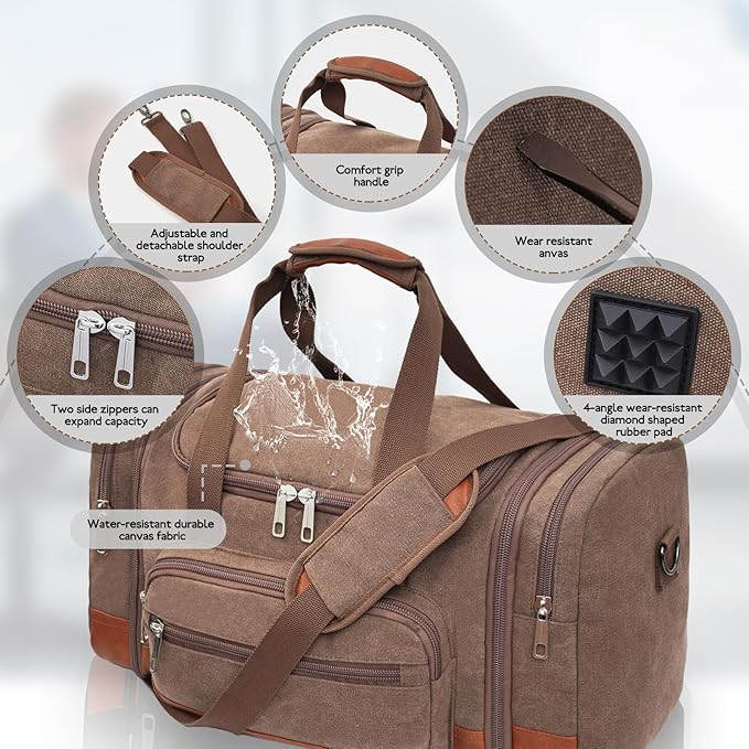 Men'S Duffle Bag For Travel, Expandable Canvas Duffel Bags Overnight Weekend - Image 5