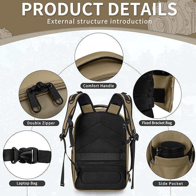 TORIBIO Camera Backpack, Hardshell DSLR Photography Camera Bag, Waterproof Hard - Image 8