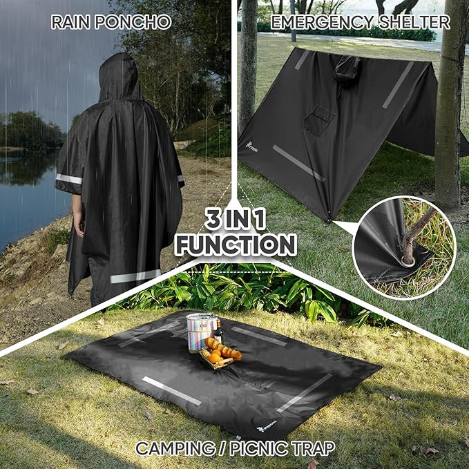 PTEROMY Hooded Rain Poncho for Adult - Image 2