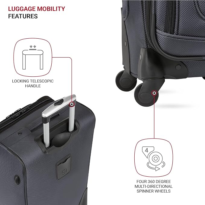 SwissGear Sion Softside Expandable Luggage, Dark Grey, 2-Piece Set - Image 2