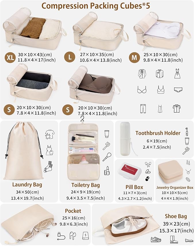 Compression Packing Cubes 12 Set, Suitcase Organizers, Extendable Packing Cubes - Image 2