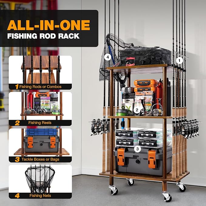 Ghosthorn Fishing Rod Holders for Garage Fishing Pole Rack Hold up to 10 Rods - Image 2