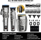 Professional Cordless Mens Hair Clippers & Beard Trimmer and Electric Shavers Kits & Sets,Metal Hair Clippers Cutting Grooming Kit with Long Battery Life for Family Barber Use (Gray)