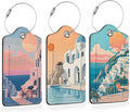 Vintage Sunset Light 3 PCS Luggage Tags, Sunset Seaside Town Leather Suitcase by Losthll