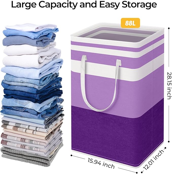 HomeHacks 2 Pack Large Laundry Baskets, Waterproof, Freestanding Laundry Hampers - Image 4