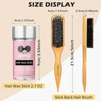 Slick Back Hair Brush & Wax Stick Set for Slick Back Hair – Teasing Boar Bristle Hair Brush for Sleek, Control, Flyaways & Baby Hairs – Wax Stick for Women Sectioning & Smoothing Ponytail Bun