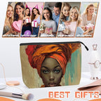 Cosmetic Bags Travel Makeup Toilet Case Waterproof Pouch for Women Girls 6.7X9.45inches - Orange Turban And The Intense Gaze of A Lady