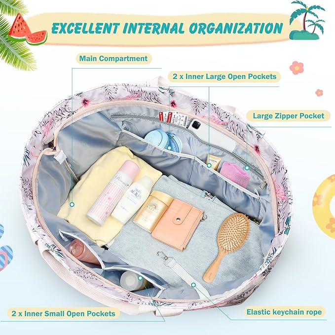 Extra Large Beach Bags for Women, Waterproof Sandproof Beach Tote Bag Zipper - Image 3