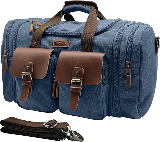 Wildroad 50L Travel Duffel Bag, Expandable Canvas Genuine Leather Duffle Bag by WILDROAD