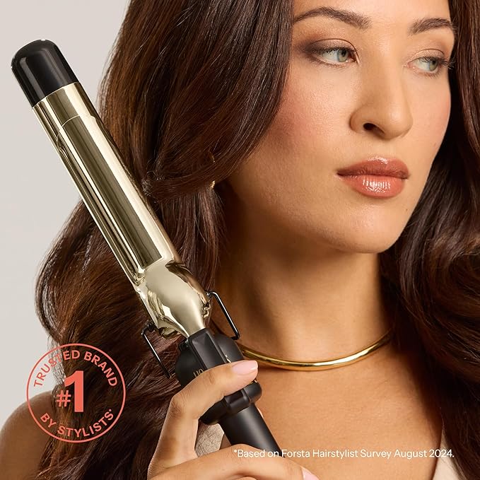HOT Tools 24K Gold Professional 2" Extended Barrel Curling Iron with Clamp for Loose Curls - 24K Gold Technology for Long-Lasting Results & Longer Barrel for Easy Styling