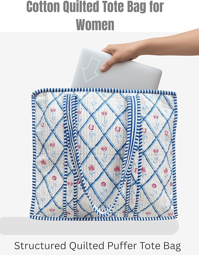 Cotton Quilted Tote Bag for Women – Large Beach & Travel Tote - Image 4