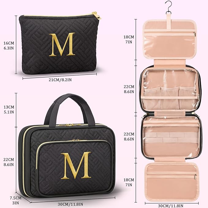 Gifts for Women, Initial Toiletry Makeup Bag Hanging Cosmetic Organizer - Image 2
