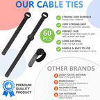 60x Cable Management Ties, Cord Wraps Black 6 Inches, Reusable Tidy Wire Ties - Image 3