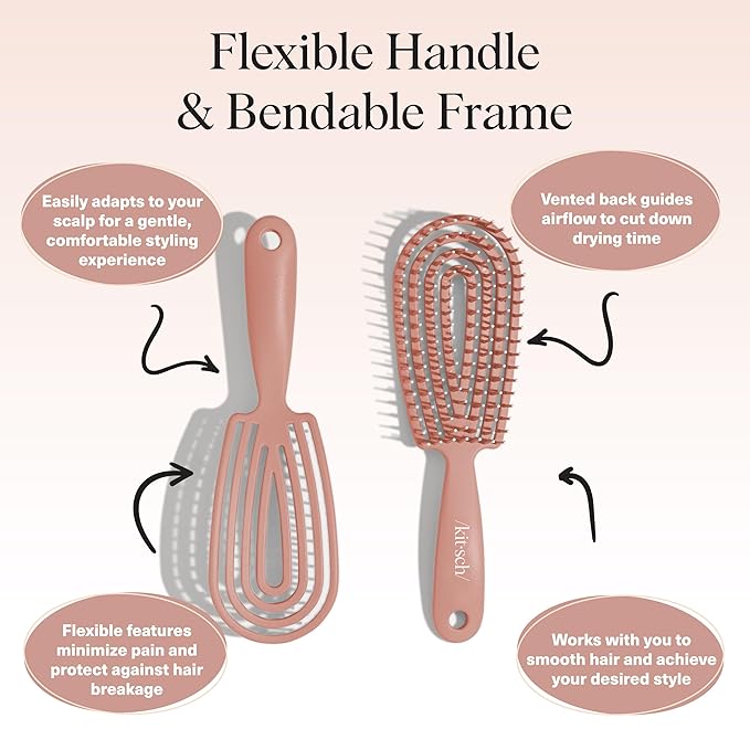 Kitsch Hair Brush Detangler – Flexi Flow Hair Brush for Women, Men & Kids | Detangling Brushes for Curly Hair with Bendable Frame, Bounce Curl Defining Brush for Wet or Dry Strands - Terracotta