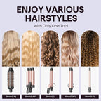 Wavytalk 5 in 1 Curling Wand Set, Dual Voltage Curling Iron Set with 5 Interchangeable Barrels Included A Thermal Brush, A Hair Crimper and 3 Ceramic Curling Wands(0.5"-1.25"), Rose Pink