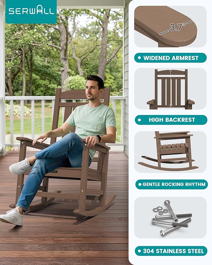 SERWALL Outdoor Rocking Chair Set of 2, HDPE Patio Rocking Chair All-Weather - Image 5