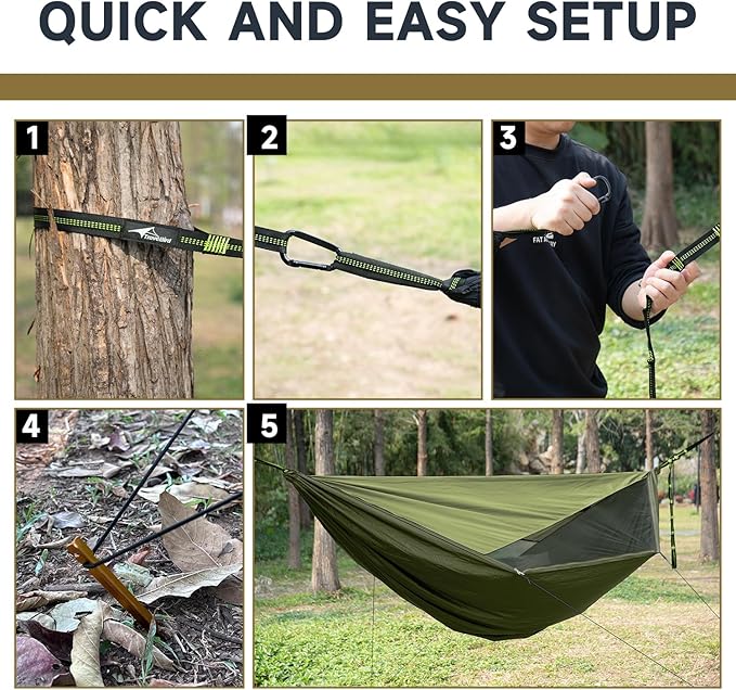 Camping Hammock with Mosquito Net and Sunshade, Backpacking Hammock with Ridge - Image 6