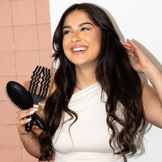Jose Eber: Professional Series - Detangler Brush - 100% Natural Boar Hair with Nylon Bristle, Reduces Breakage, for All Hairtypes, Salon Styling Tool