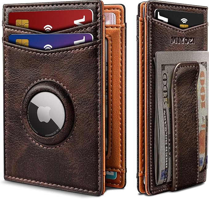 Airtag Wallet for Men- with Money Clip Gift Boxed, Magnetic Closure Slim by Miyozi