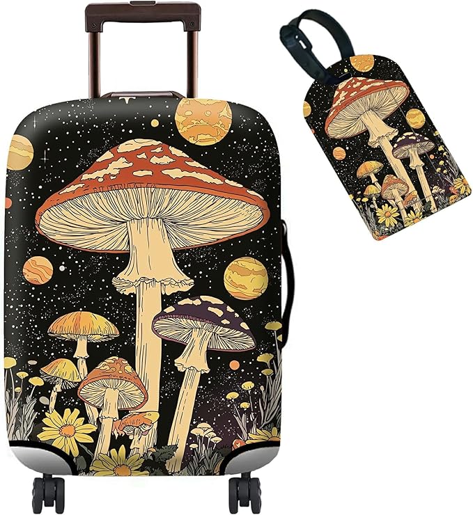 Luggage Cover + Tag, Mushrooms Travel Suitcase Protector by BWEGRHE