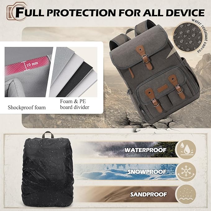 RAINSMORE Camera Bag Backpack for DSLR/SLR Mirrorless 15.6 Inch Laptop Camera - Image 6