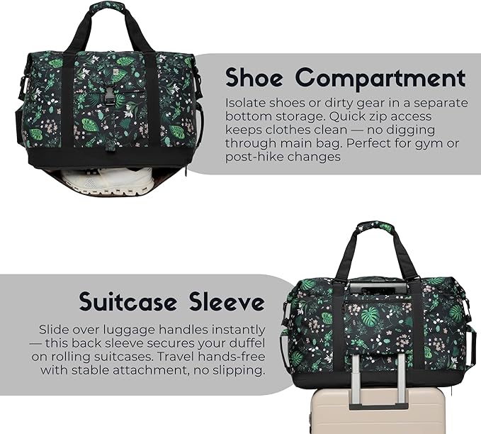 SUNNY BIRD Duffel with Utility Pouch, 40L Weekender Overnight Bag with Shoe - Image 6