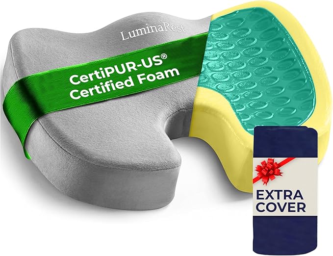 LuminaRest® Gel Seat Cushion for Long Sitting – CertiPUR-US® Certified Memory by LuminaRest
