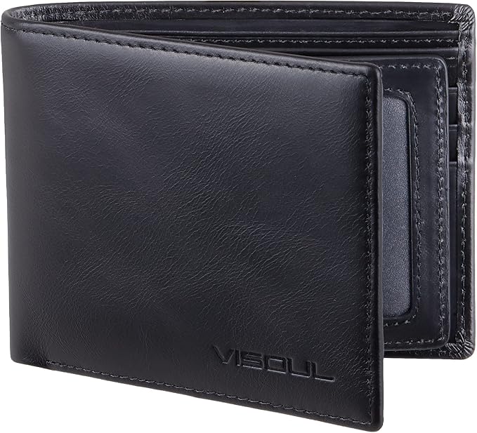 VISOUL Leather Mens Bifold RFID Blocking Wallet by VISOUL