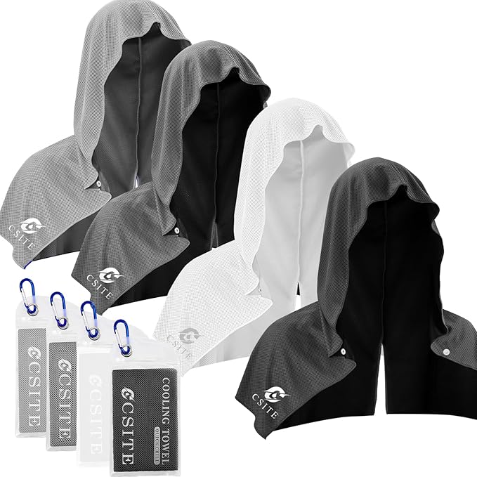 4 Pack Cooling Hoodie Towels for Neck and Face, UPF 50 Sun Protection & Instant by CSITE