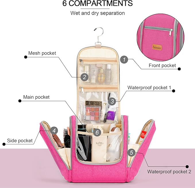 Extra Large Toiletry Bag for Women and Men, 6 Organizer Compartments, Holds - Image 2
