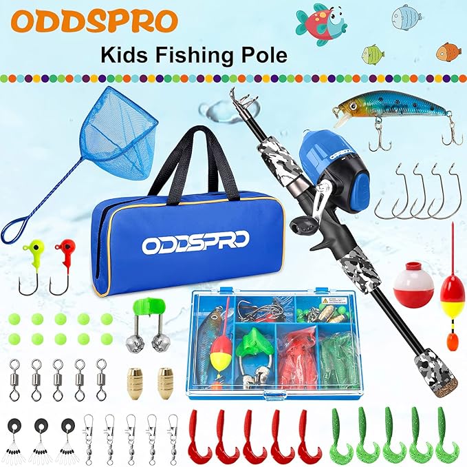 ODDSPRO Kids Fishing Pole Pink, Portable Telescopic Fishing Rod and Reel Combo - Image 2