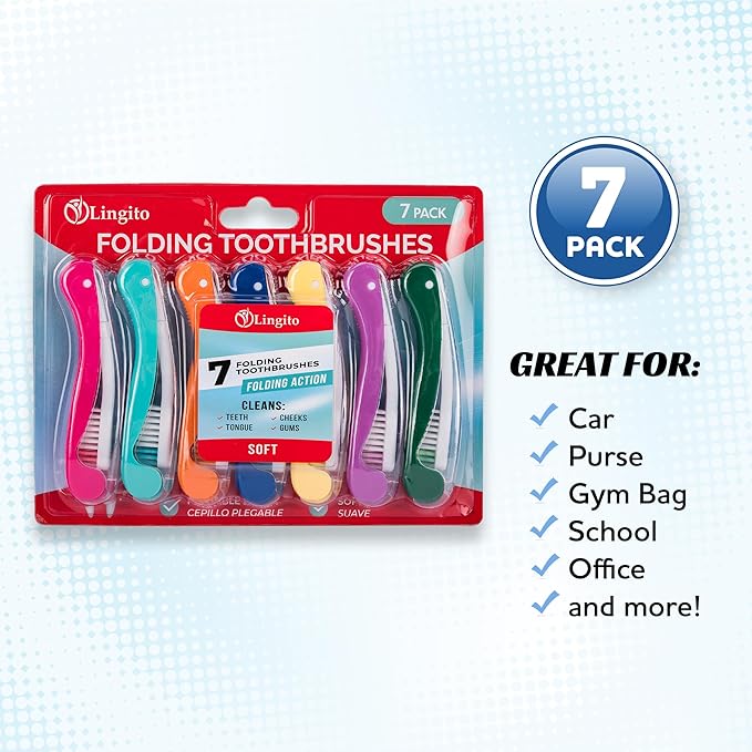 Lingito Mini Toothbrush with Cover, Folding Travel Size, Adults Kit - Image 6