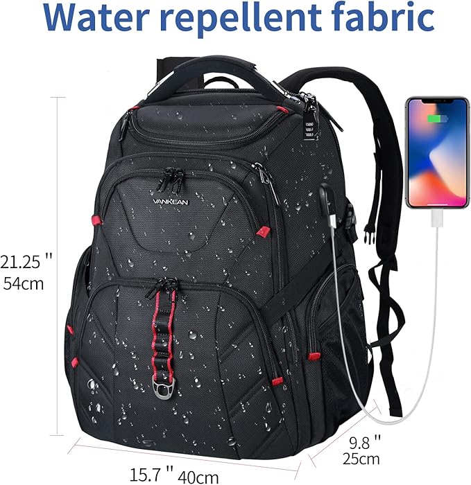 VANKEAN 17.3'' Travel Laptop Backpack TSA Friendly, Water Resistant Anti Theft - Image 2