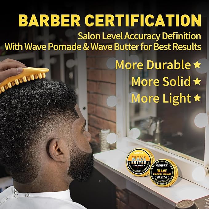 Hair Twist Sponge Brush Twist Styler Comb for Black Men - Washable Afro Curl Sponge Racket for Barbers & Daily Use, Ideal for Coiled, 4C Hair - Wave Pomade Butter Rubber Large Tooth Brush Set (Gold)