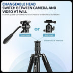 Fotopro 73" Camera Tripod, Aluminum Compact Travel Tripod and Monopod - Image 6