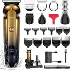 Hatteker Men's Beard Trimmer Kit Electric Razor Shaver Professional Hair Clipper with Zero Gapped T-Blade Nose Ear Beard Body Trimmer for Men Waterproof Cordless Grooming Kit 6 in 1