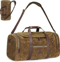 60L Travel Bags for Men, Nomad Washed Canvas Duffle Bag Vintage Genuine Leather by DensataTravelBag