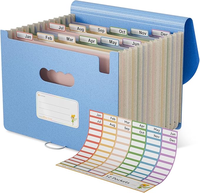 Accordion File Organizer, 12 Pockets Wheat Straw Expanding File Folder by EcoStash