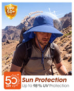 Outdoor UPF50+ Sun Hat Wide Brim Mesh Fishing Hat with Neck Flap (Large-X-Large / Bright Blue)