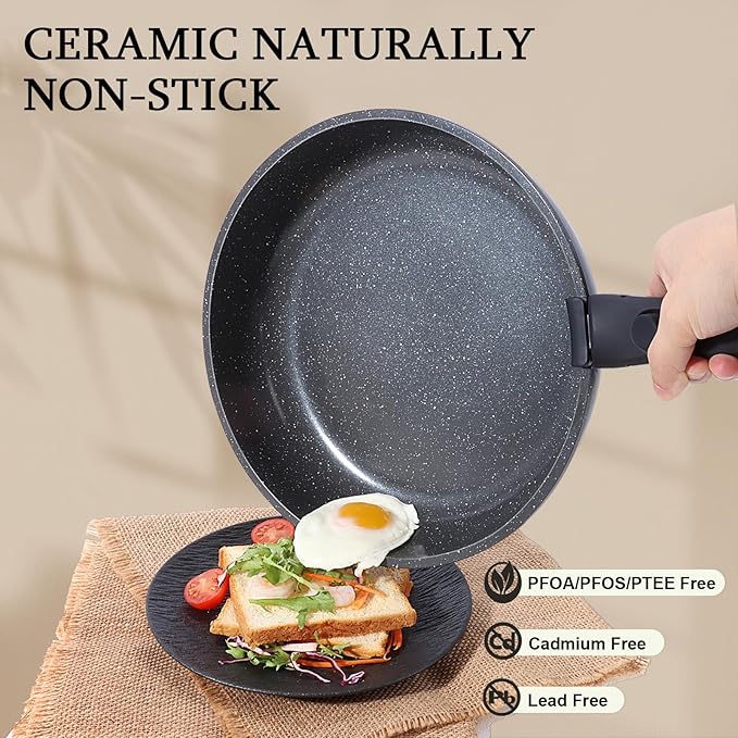 GiPP Ceramic Non Stick Frying Pans Set Removable Handle, Dishwasher & Oven Safe - Image 6