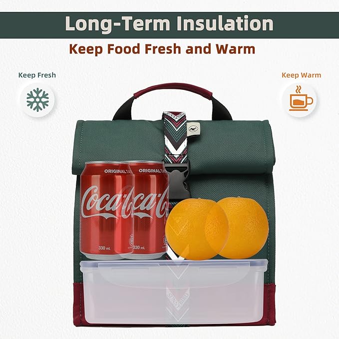SUNNY BIRD Insulated Lunch Bag Rolltop Lunch Box Tote Bag - Image 2